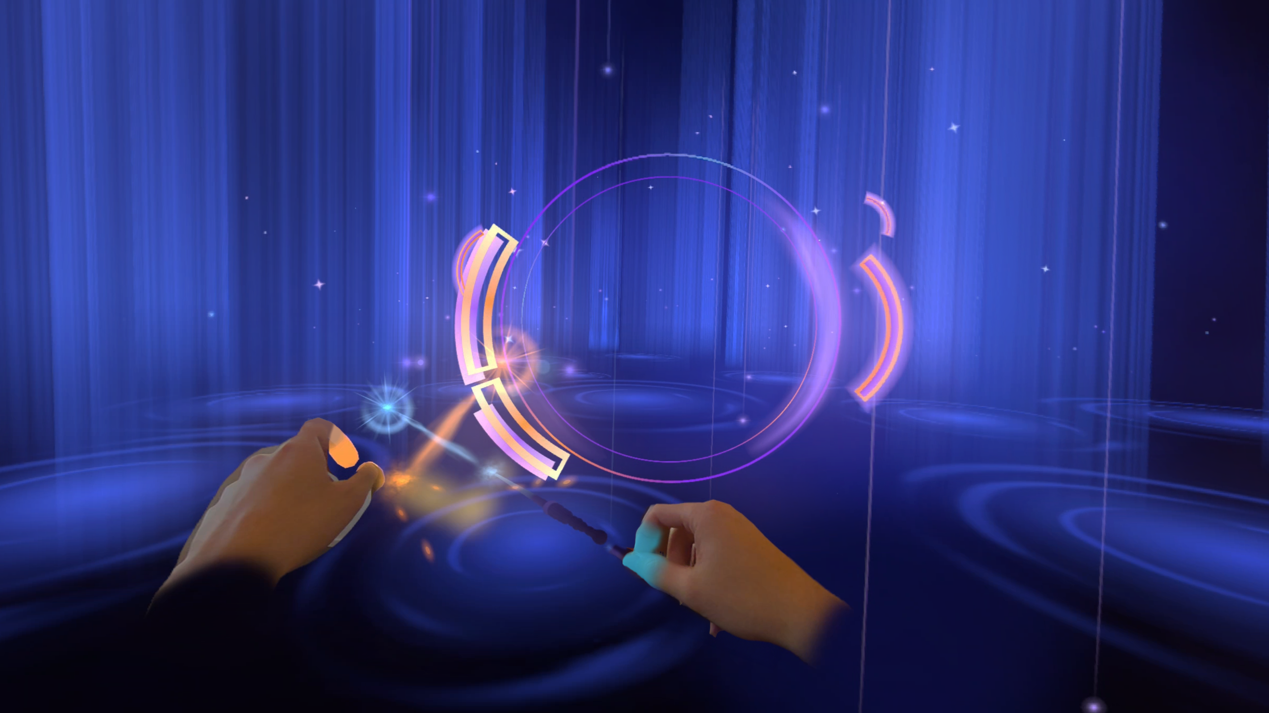 Symphoni screenshot shows someone moving a wand around a ring in the centre of the screen