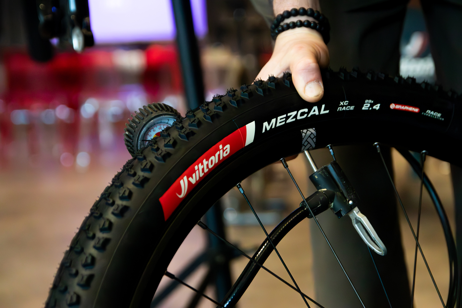 Vittoria Mezcal tyre being inflated.