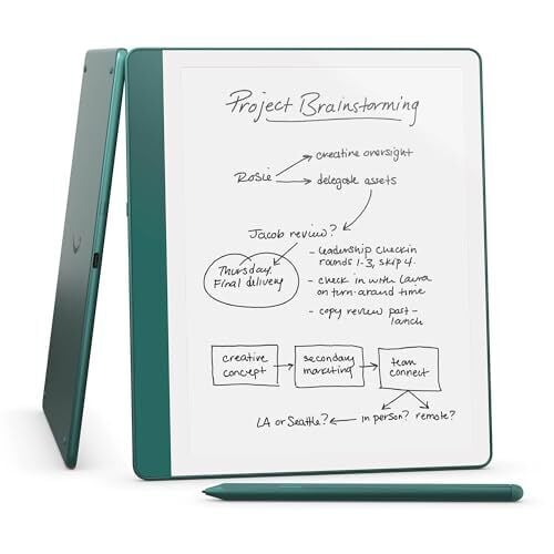 New Amazon Kindle Scribe (64GB) - Redesigned display with uniform borders. Now write directly on books and documents. With built-in notebook summarization. Includes Premium Pen - Metallic Jade