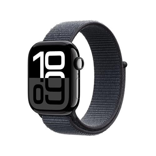 Apple Watch Series 10 [GPS 42mm] with Jet Black Aluminium Case with Ink Sport Loop. Fitness Tracker, ECG App, Always-On Retina Display, Carbon Neutral