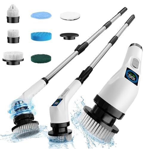 Airant Electric Spin Scrubber Cleaning Brush, Coldless Power Shower Cleaning Brush with Long Handle for Bathroom Tub Tlie Floor, 7 Replacement Brush Heads