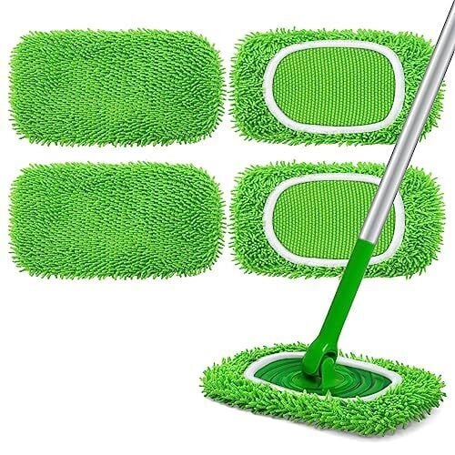 Yicotira Reusable Microfiber Mop Pads Compatible with Swiffer Sweeper- 4 Pack Dry Sweeping Cloths & Wet Mopping Cloths - Washable Wet Pads Refill for Mopping Floors (Mop is not Included)