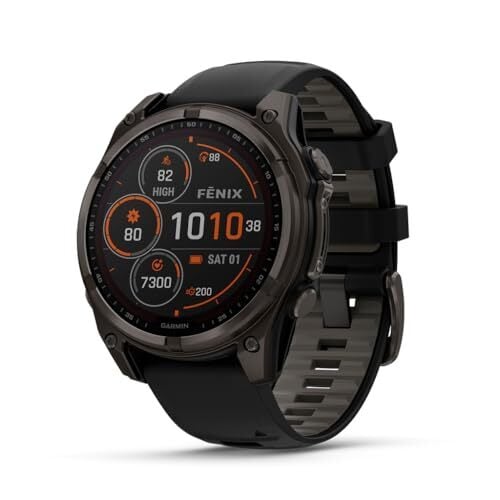 Garmin fēnix® 8 – 47 mm, Solar, Sapphire, Premium Multisport GPS Smartwatch, Long-Lasting Battery Life, Dive-Rated, Built-in LED Flashlight, Carbon Gray DLC Titanium with Pebble Gray Band