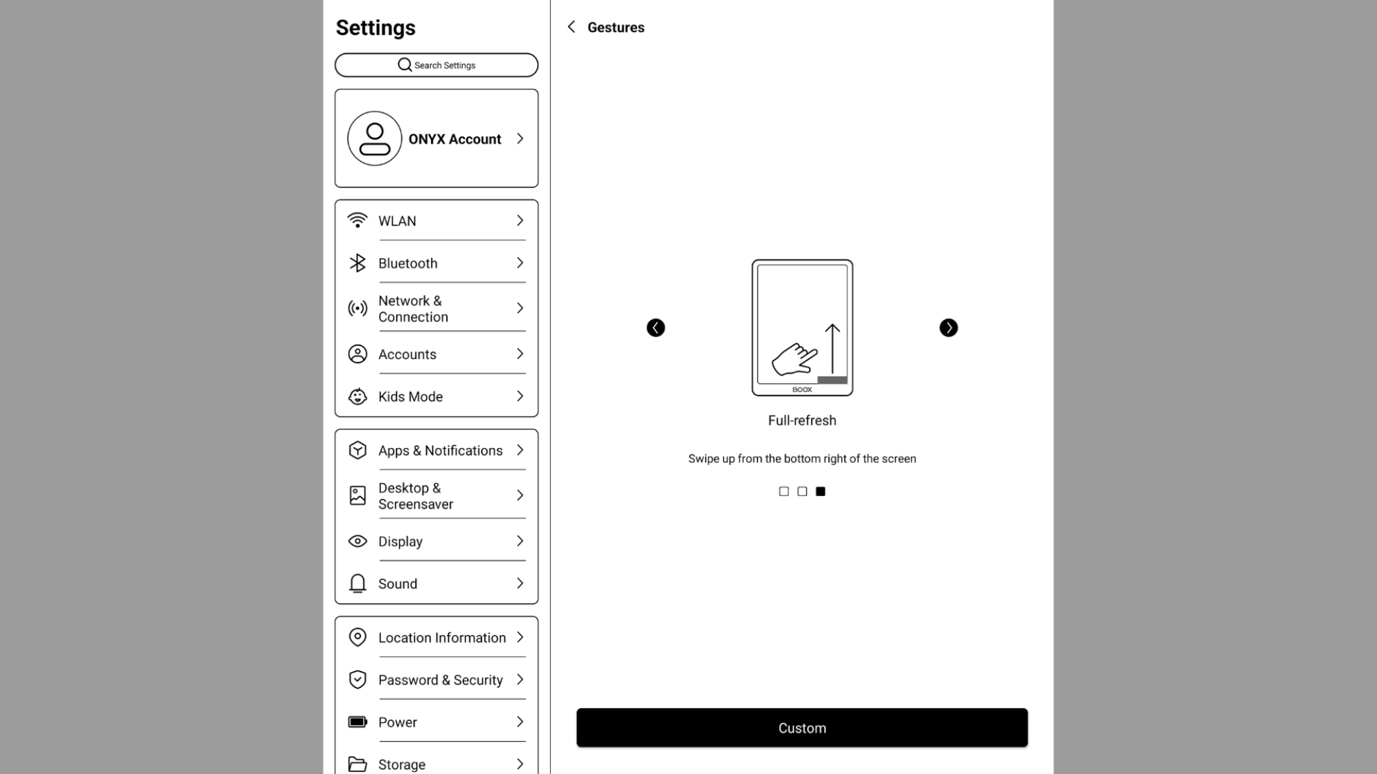 Genture menu on Boox Note Max