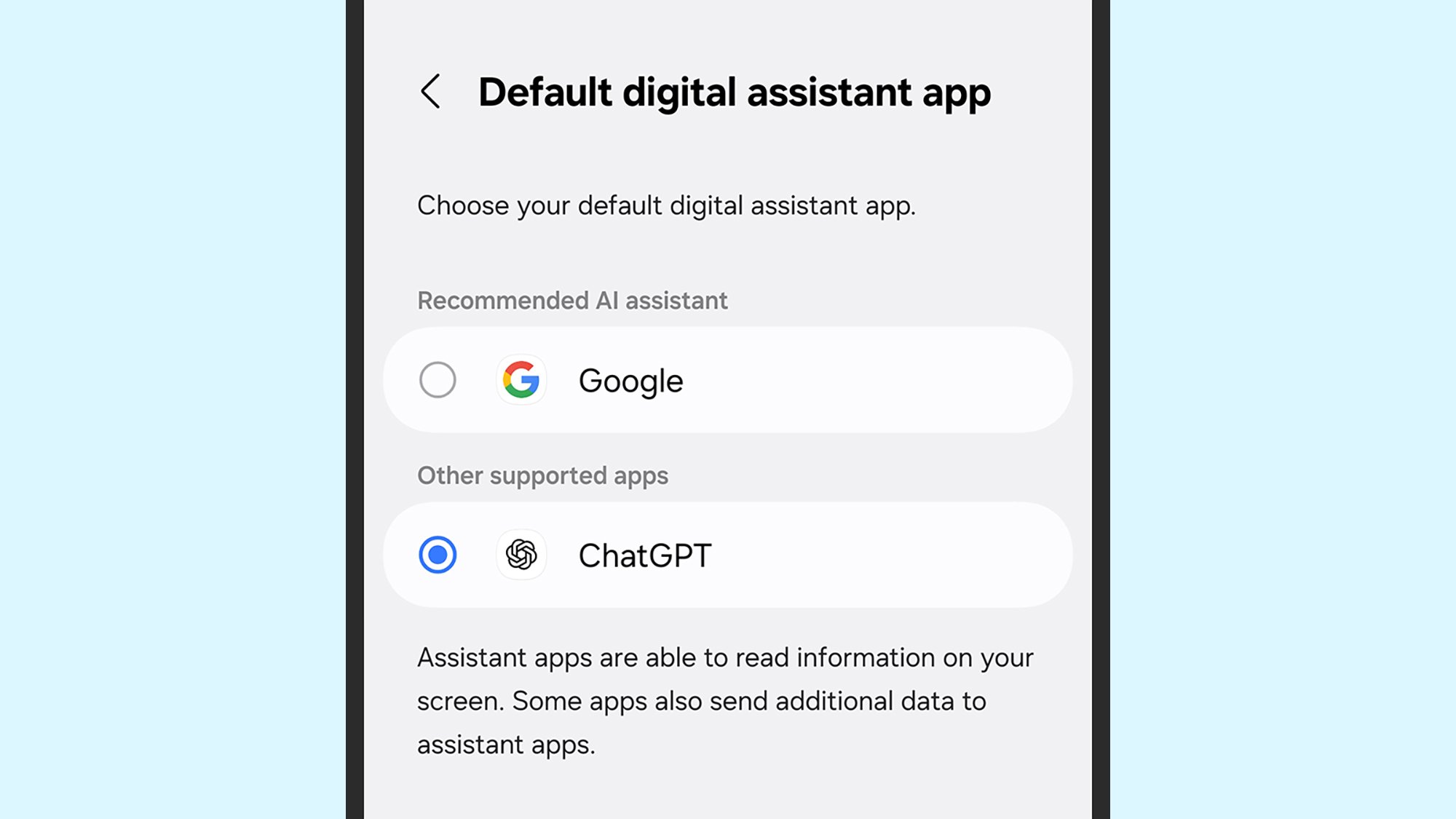 Default assistant setting
