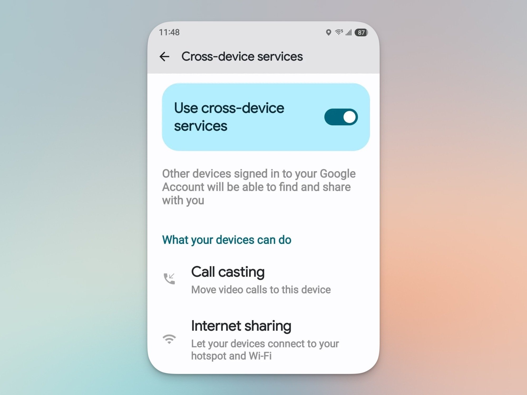 Enabling cross device services on Android.