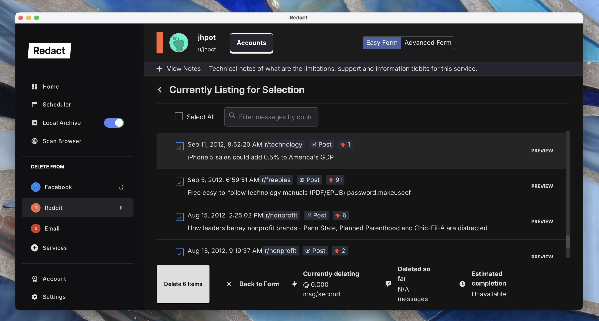 Redact going through and offering to delete old Reddit posts.