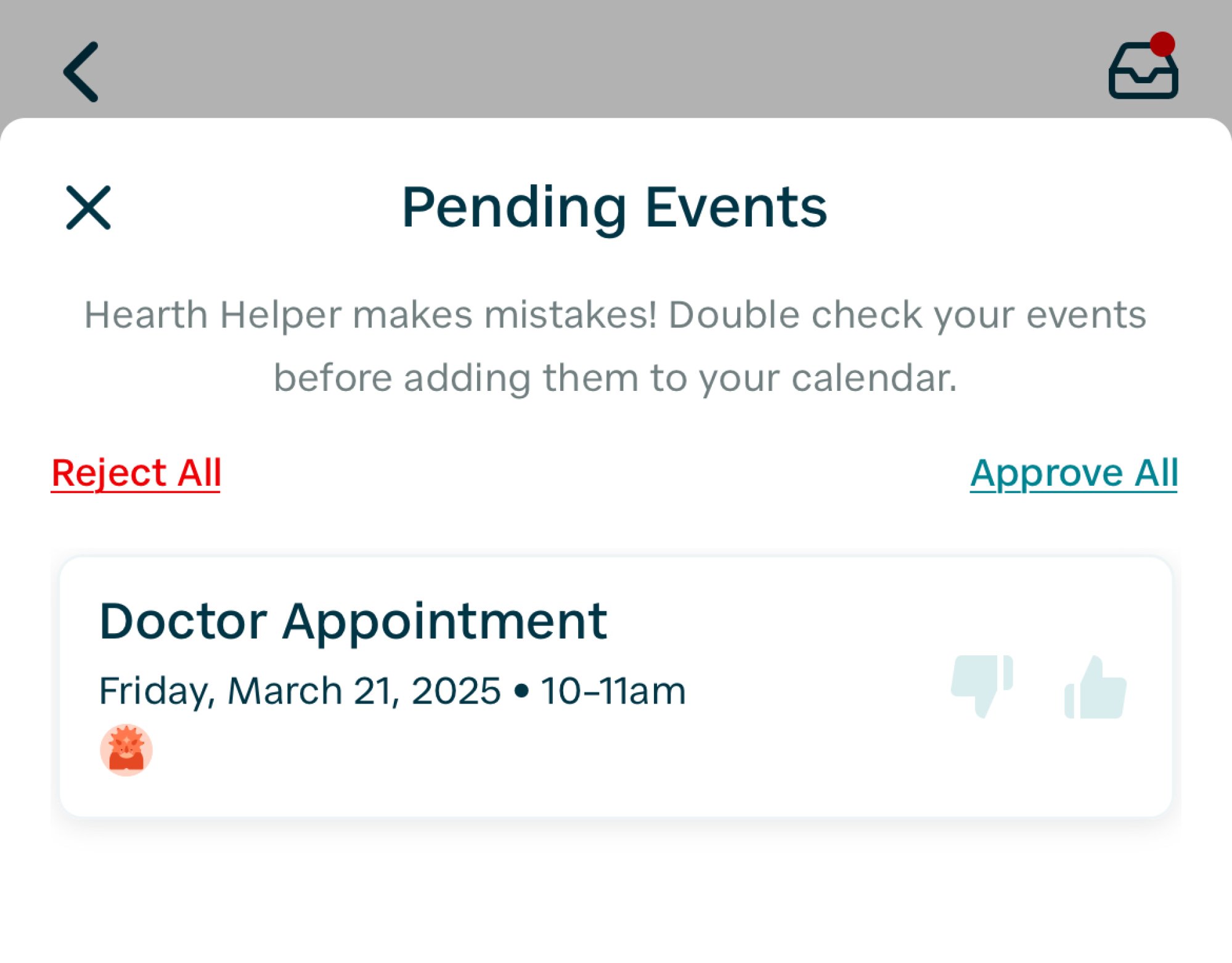 A pending event waiting to be edited, approved, or rejected