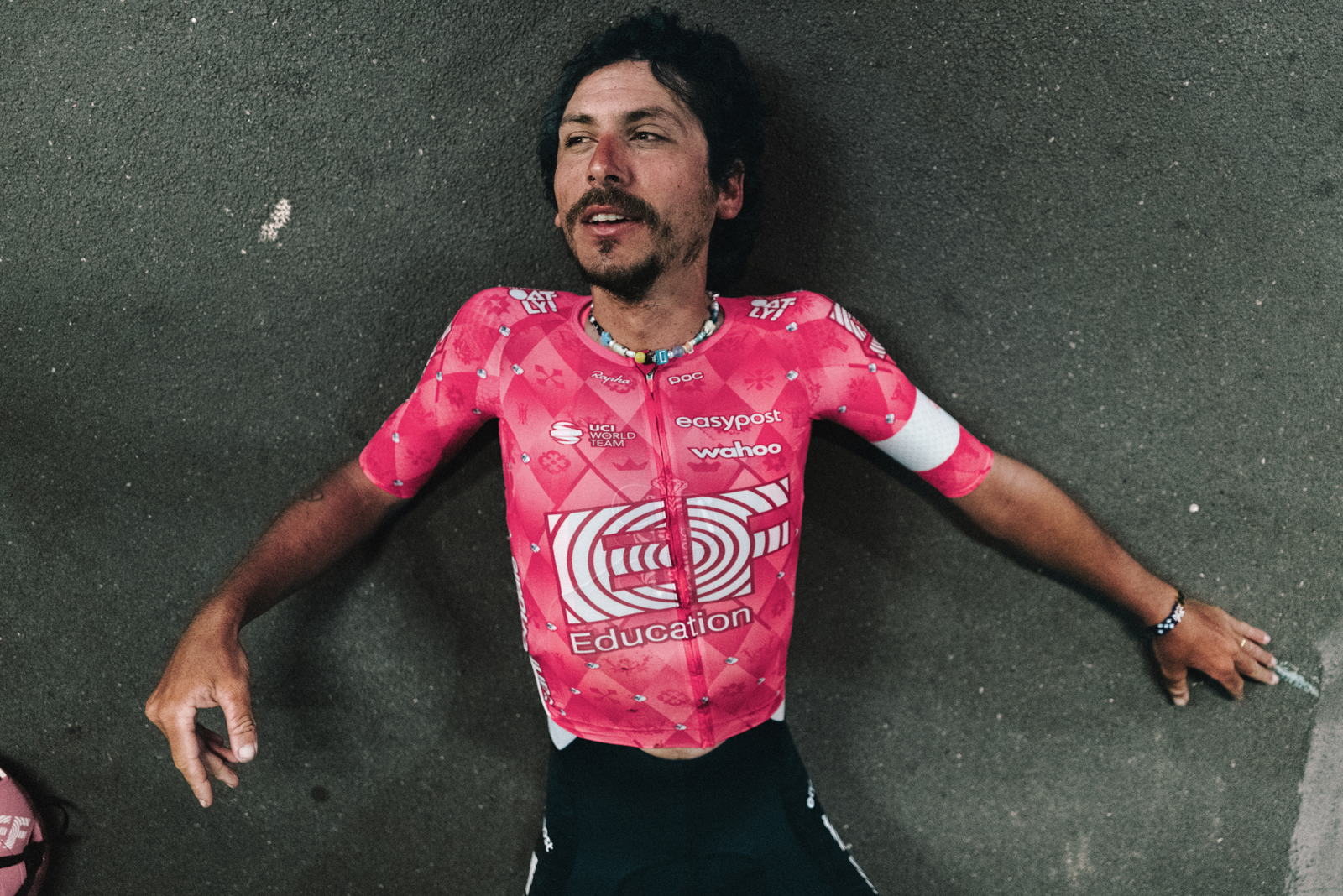 Lachlan Morton on ground after Auckland to Wellington record attempt.