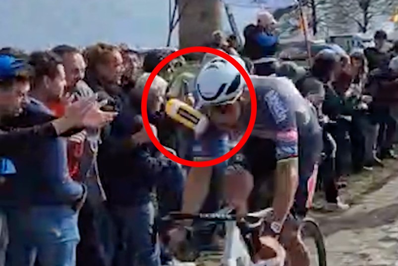 Mathieu van der Poel hit by a bottle at Paris-Roubaix 2025
