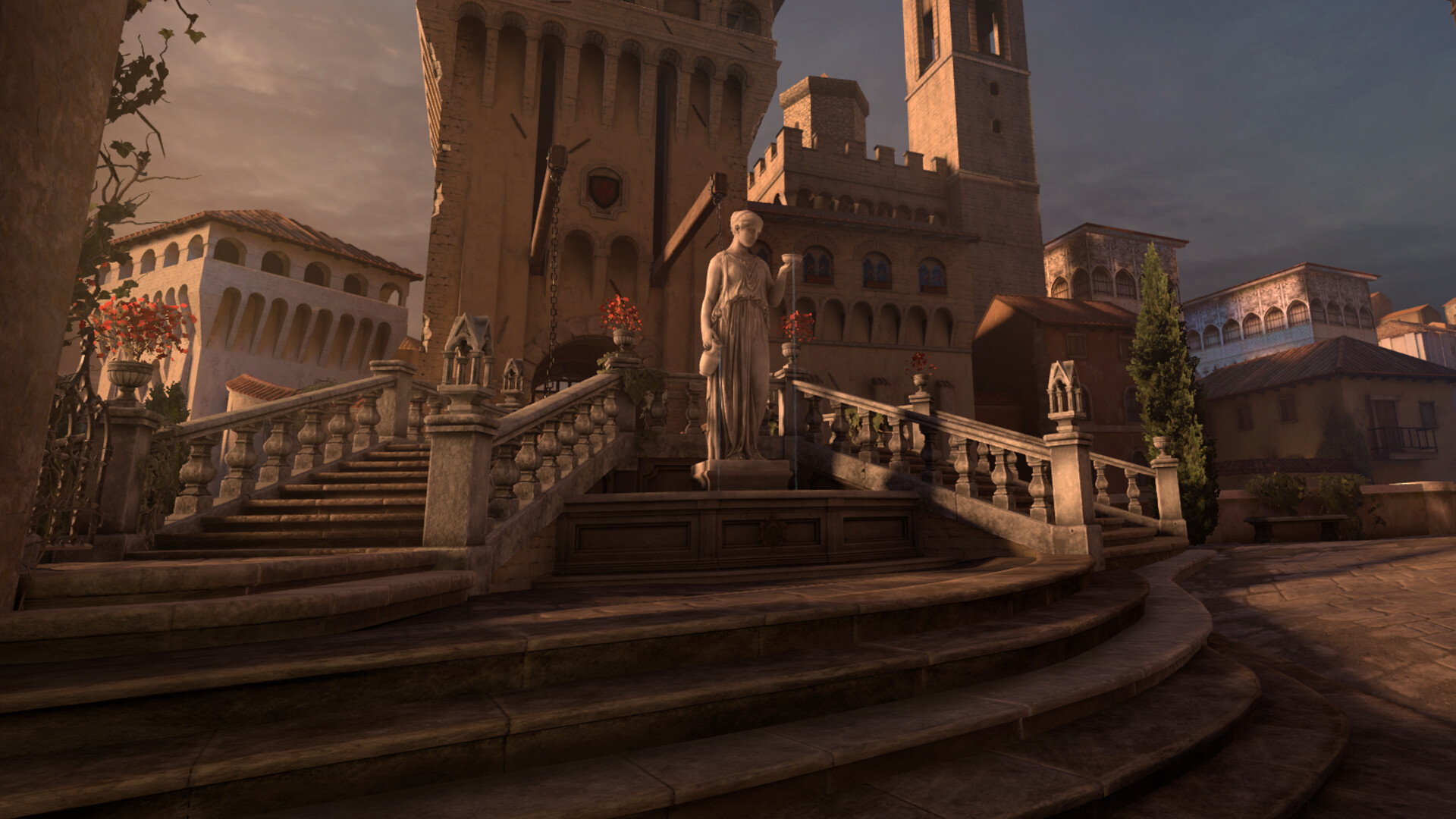 A street in Florence in 1506 with a statue.