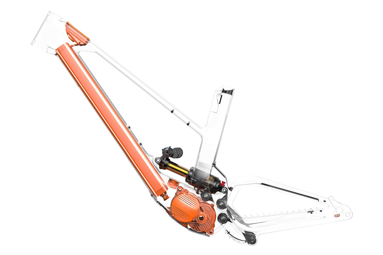 Cut away image showing the DJI Avionox drive unit on the UNNO MITH full suspension mountain eBike