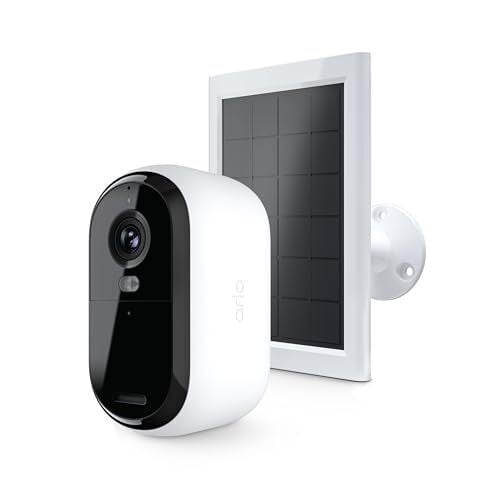 Arlo Essential Wireless Security Camera 2nd Gen with Solar Panel - Outdoor & Indoor Wireless Camera with Integrated Spotlight, Color Night Vision, Motion Sensor & DIY Setup - White, 1 Pack, VMK3050