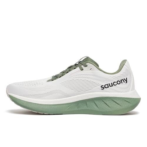 Saucony Men's Ride 18 Sneaker, White/Olivine, 8