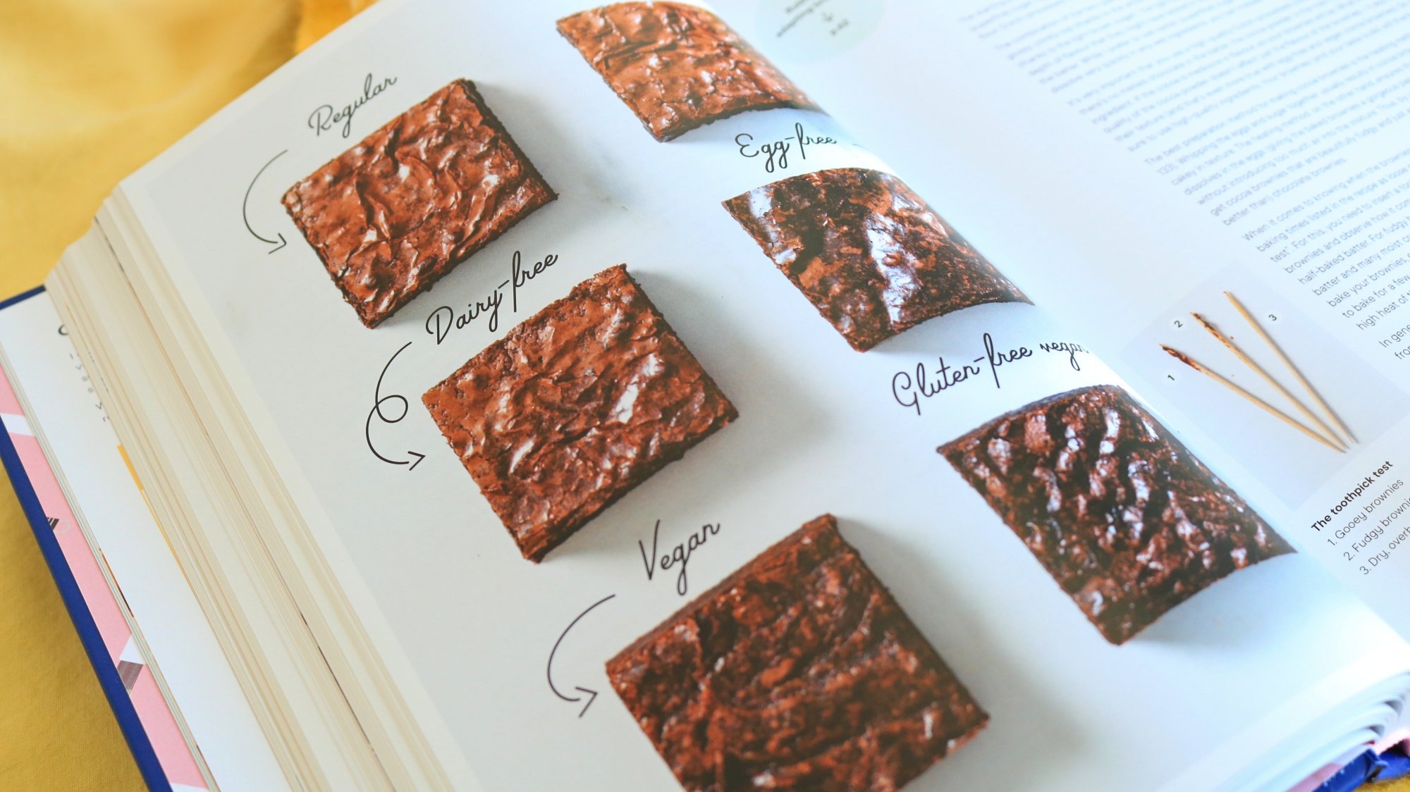 Brownies on a page in The Elements of Baking cookbook.