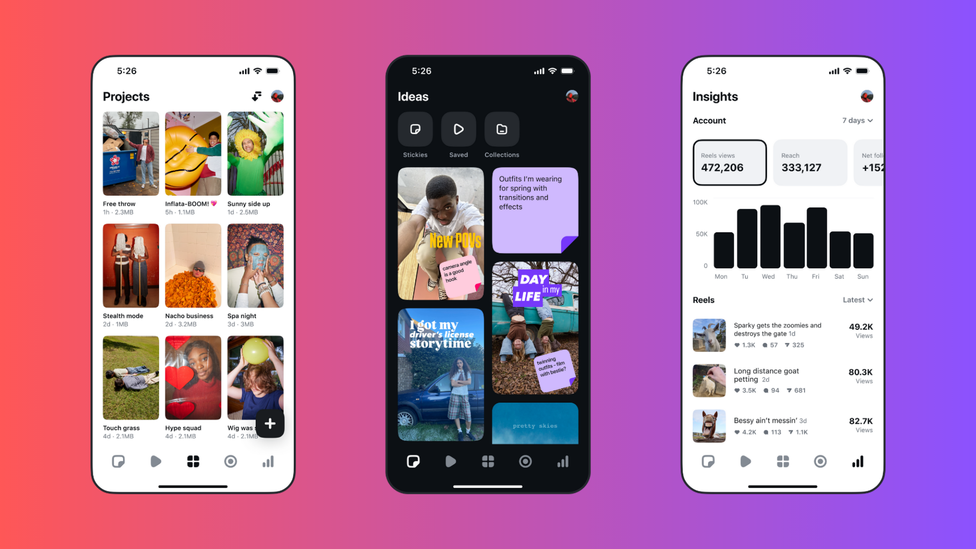 three instagram reels screenshots