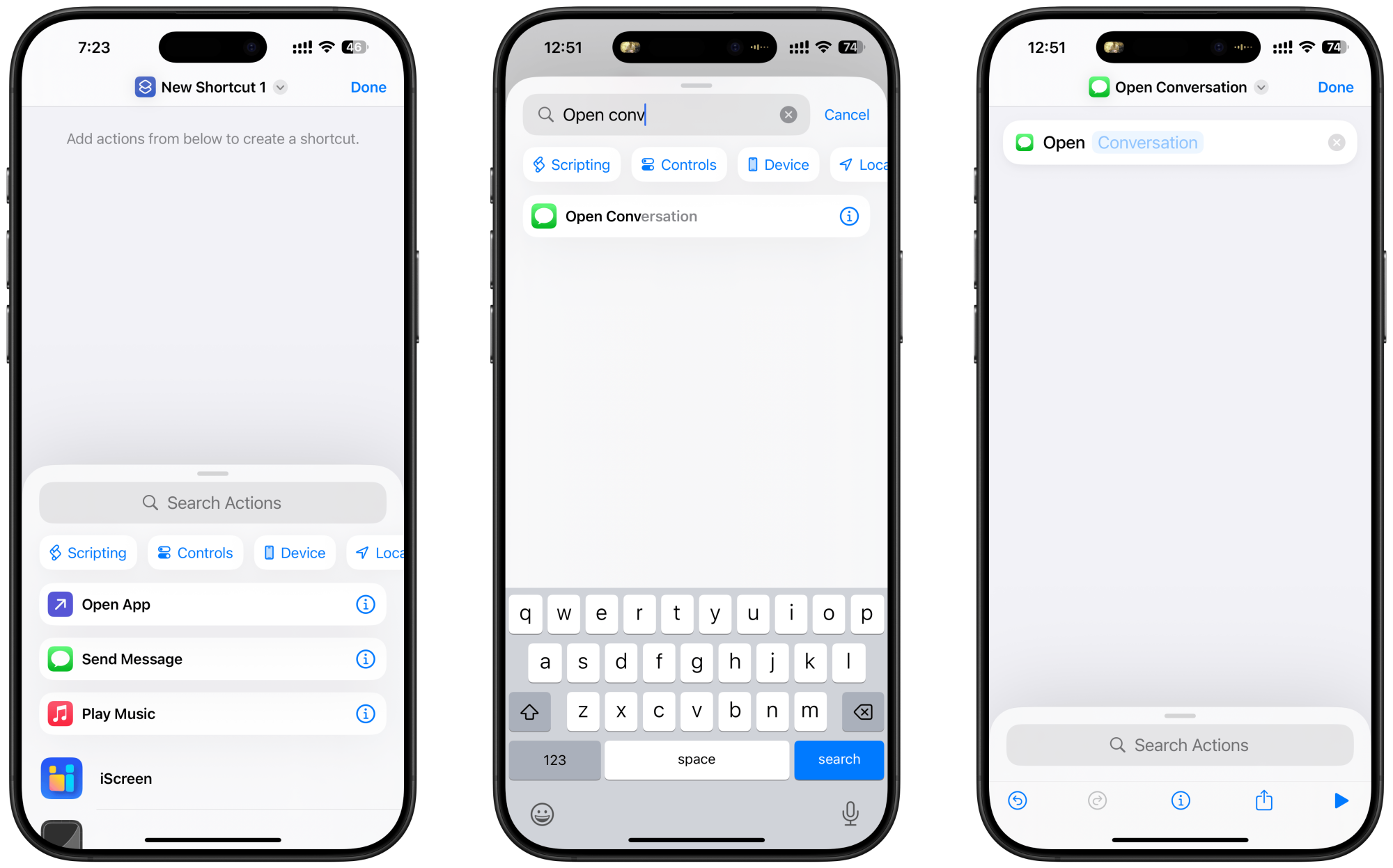 Creating a new shortcut.