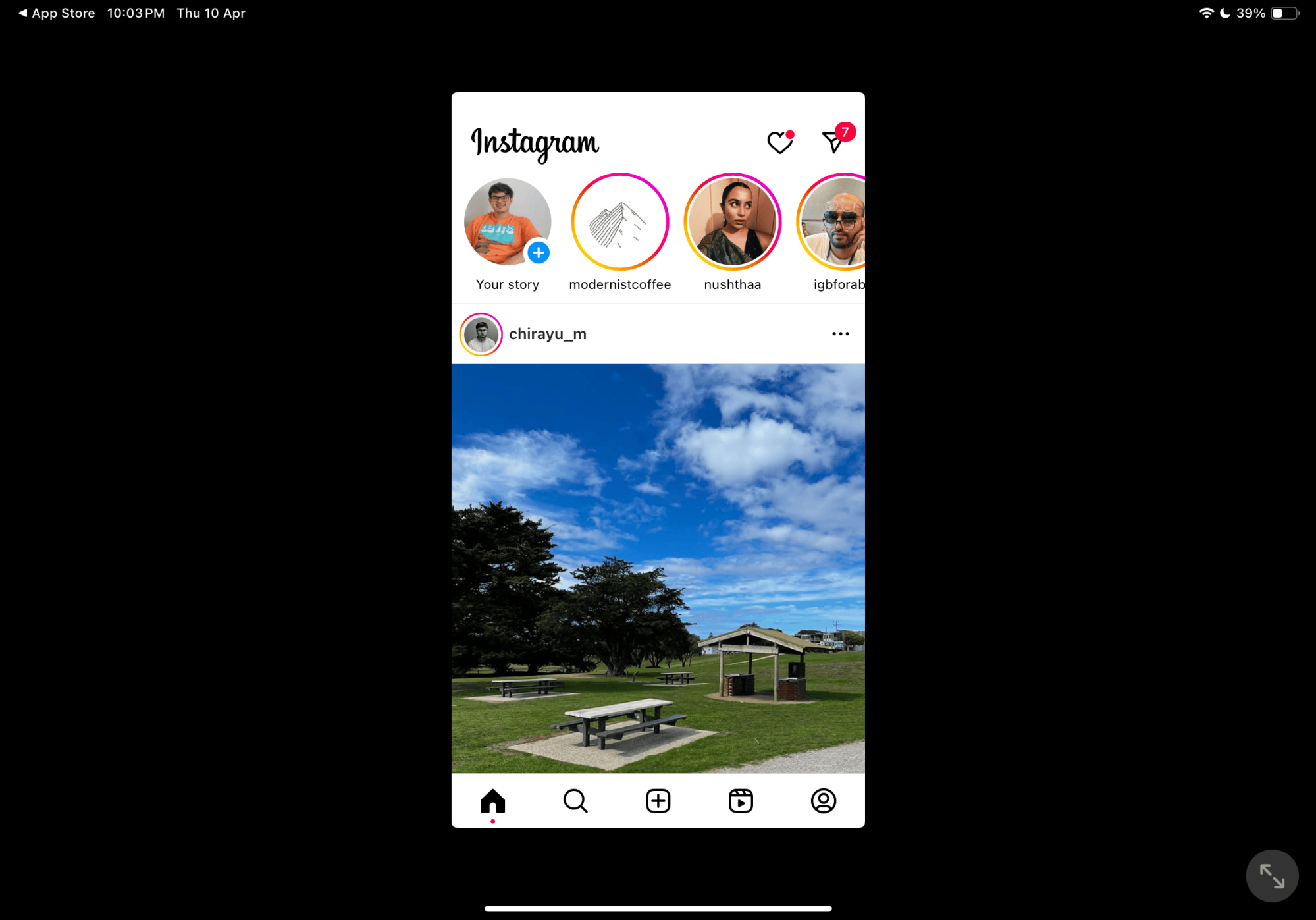 Instagram for iPhone running on the iPad.