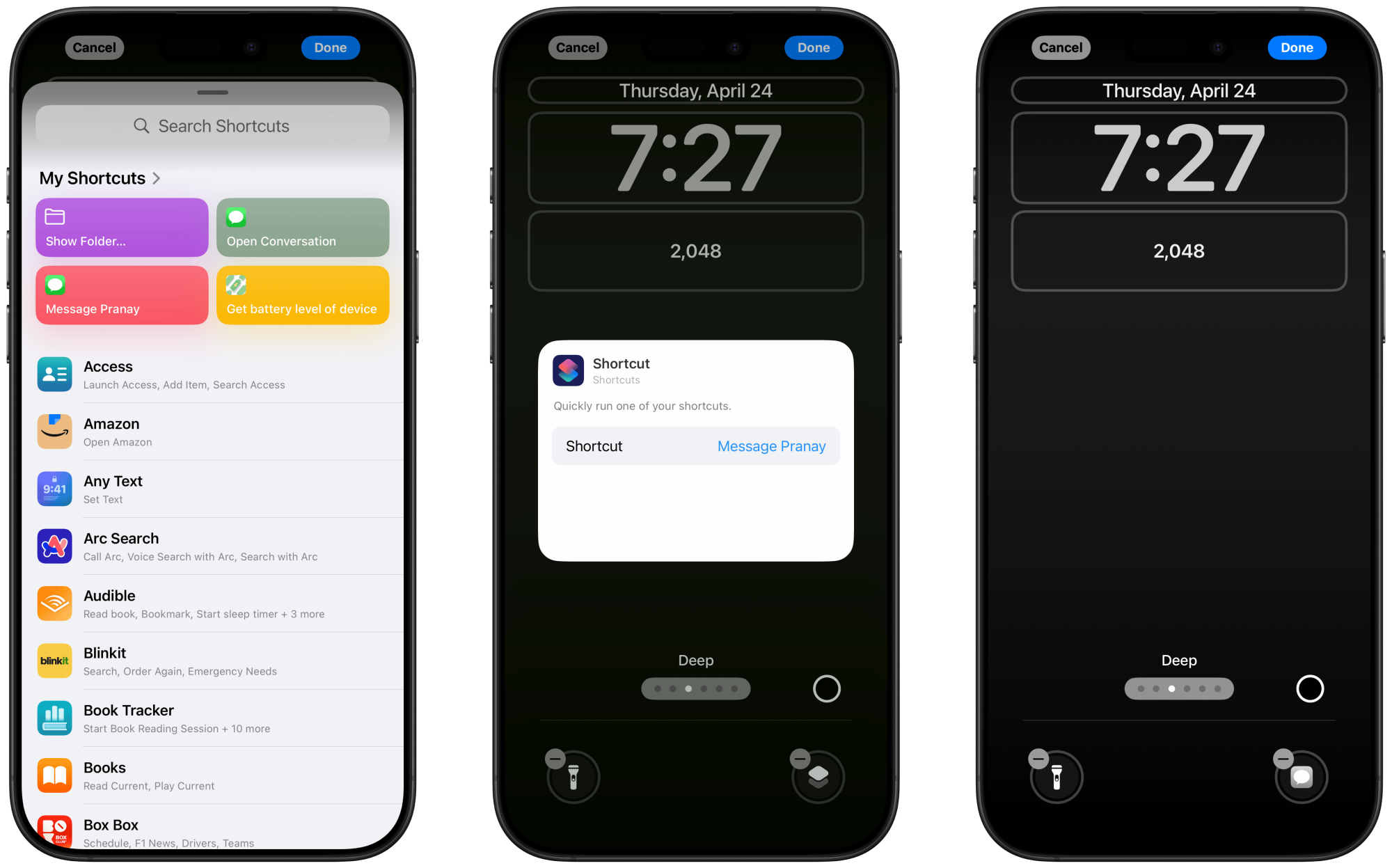 Saving shortcut to the lock screen.