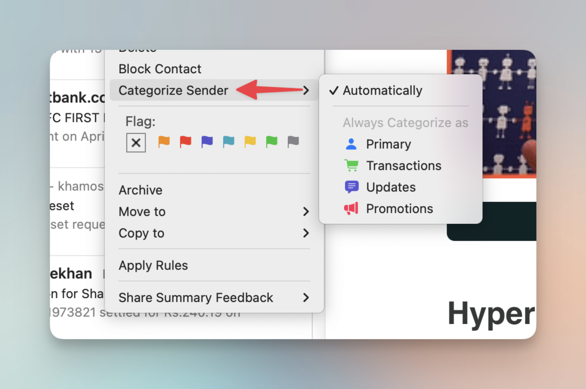 Categorize Sender in Mail.