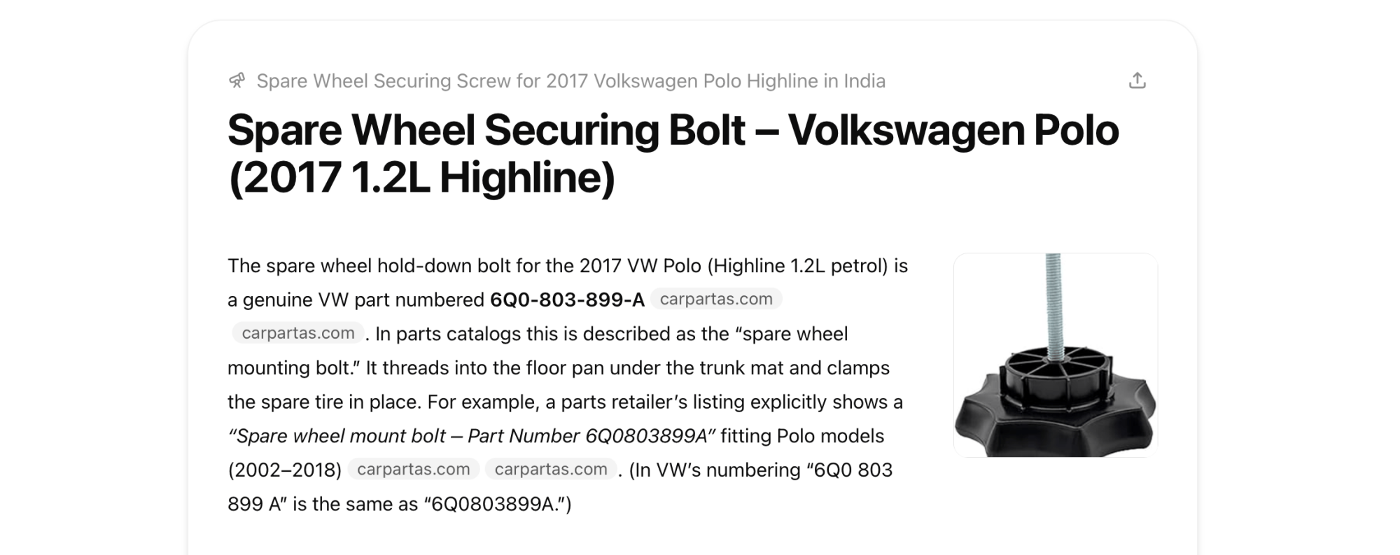 Deep Research report on car part research.