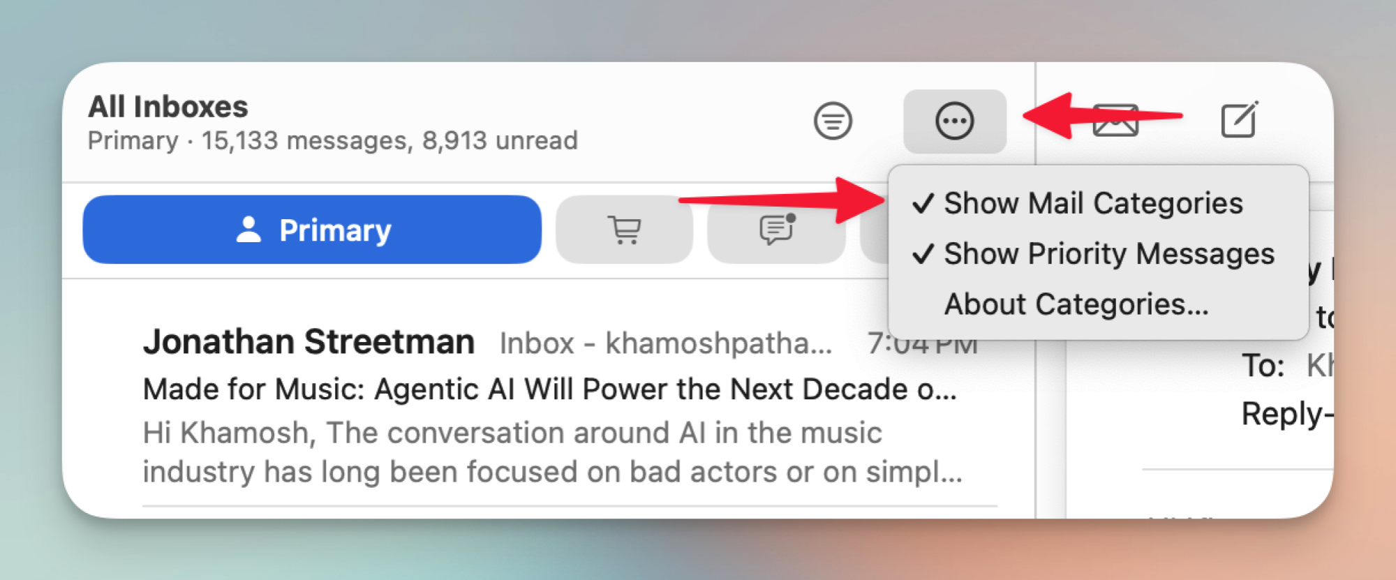 Disable Mail Categories on Mac.