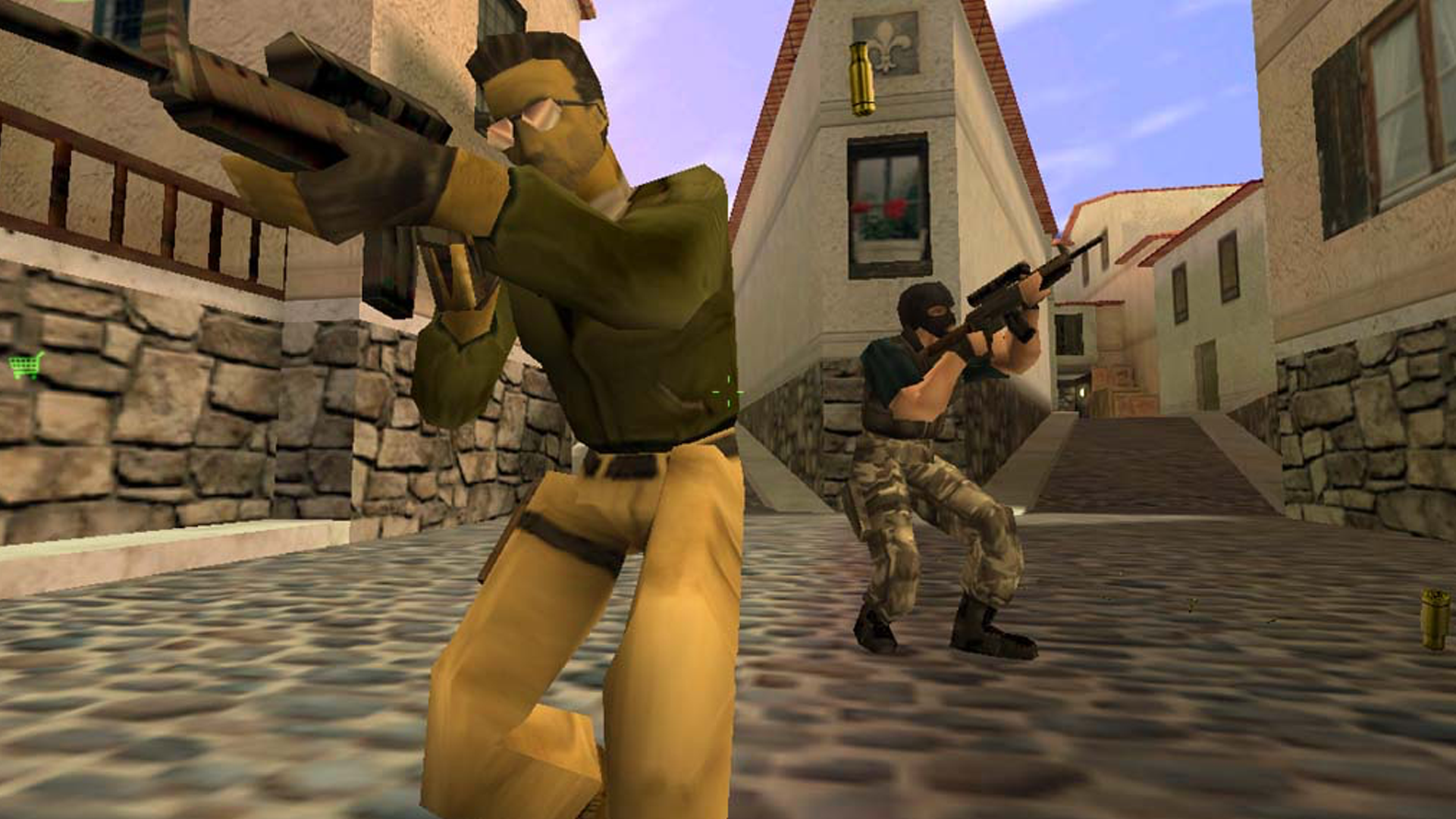 A scene from Counterstrike with two terrorists.