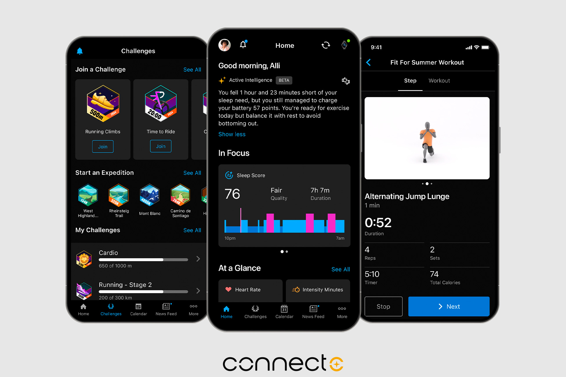 Graphic showing Garmin Connect  app on smartphone.