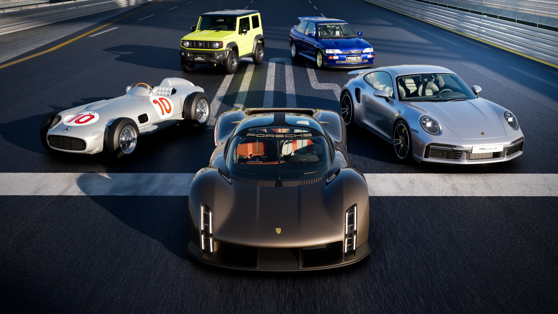 Four new cars from update 1.54 on the racetrack.