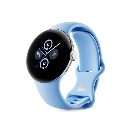 Google Pixel Watch 2 with the Best of Fitbit and Google - Heart Rate Tracking, Stress Management, Safety Features - Android Smartwatch - Polished Silver Aluminum Case - Bay Active Band - Wi-Fi