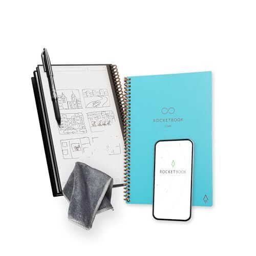 Rocketbook Core Reusable Spiral Notebook, Executive Size 6x8.8, Teal - Dotted Pages, App-Connected, Erasable, Durable Cover, Ideal for School, Work, and Creative Projects