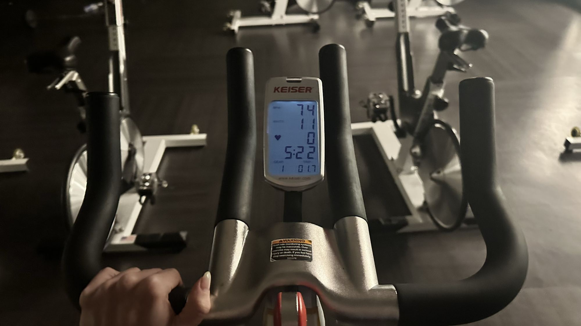 Riding a stationary bike