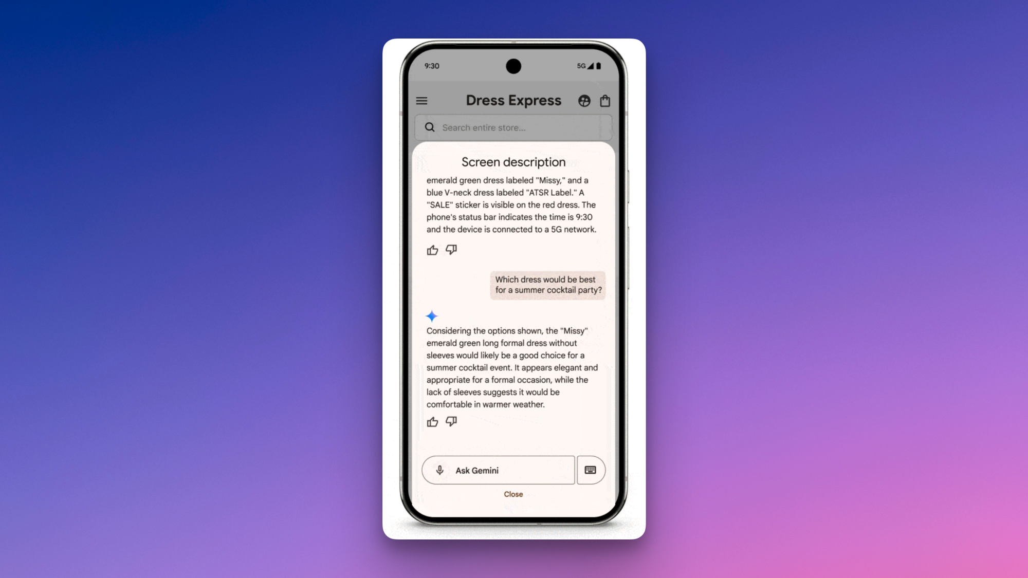 TalkBack with Gemini integrated on Android.