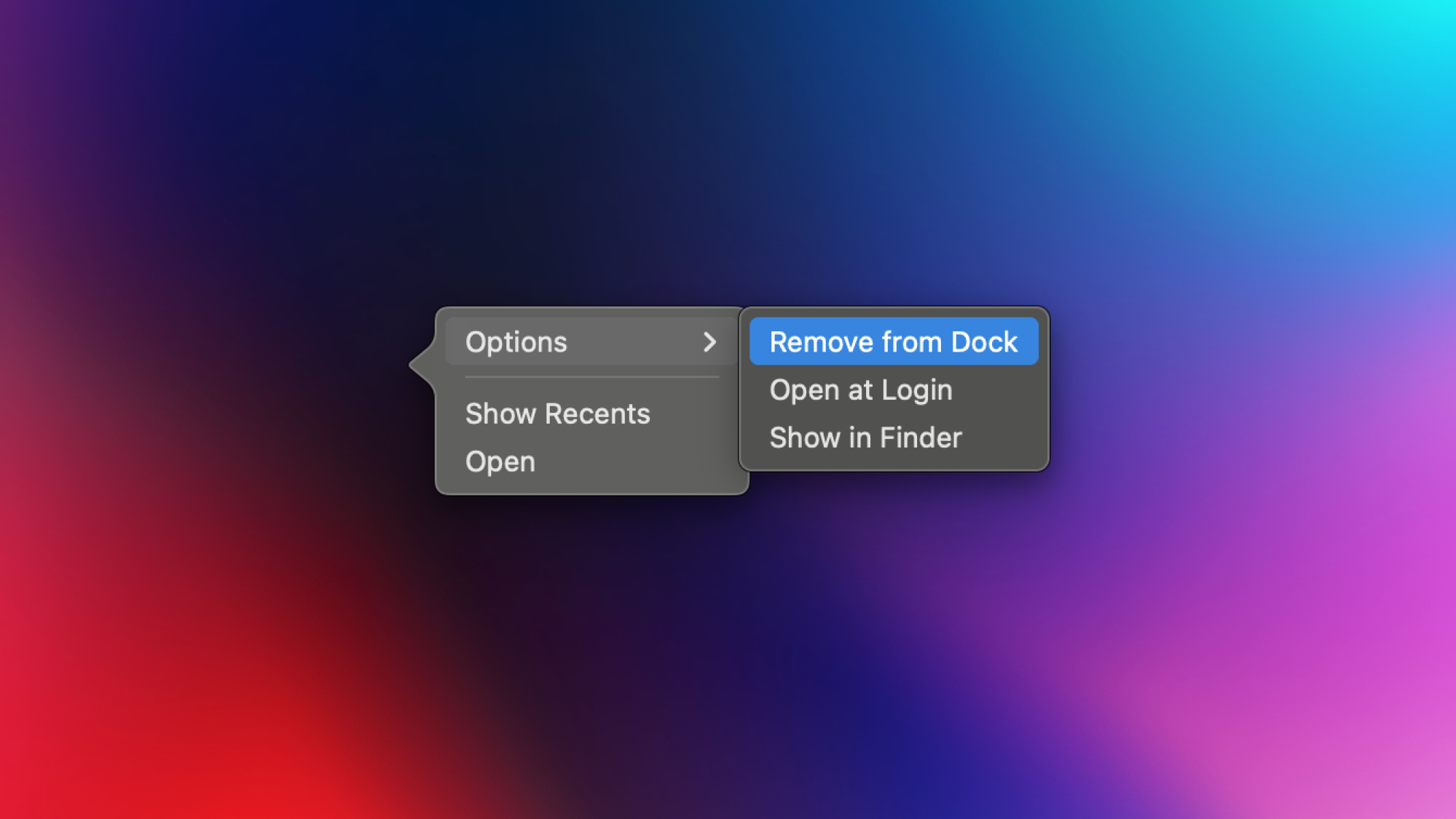 The Remove From Dock option highlighted in Mac dock settings.