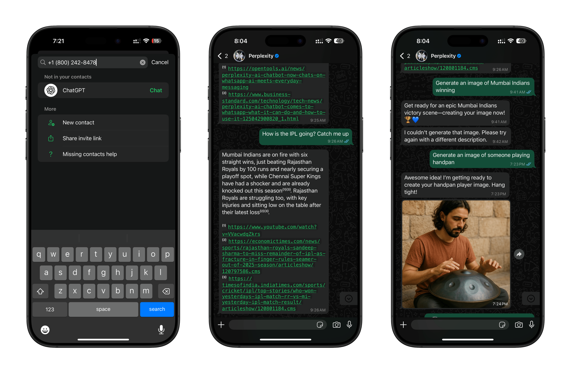 Chatting with Pereplexity AI on WhatsApp.