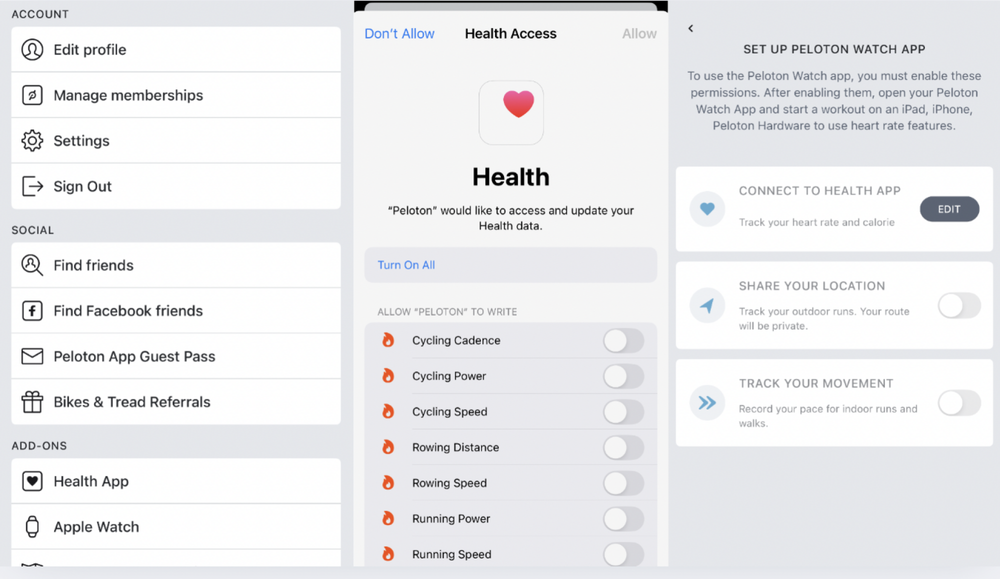 Setting up Apple Watch in Peloton iOS app
