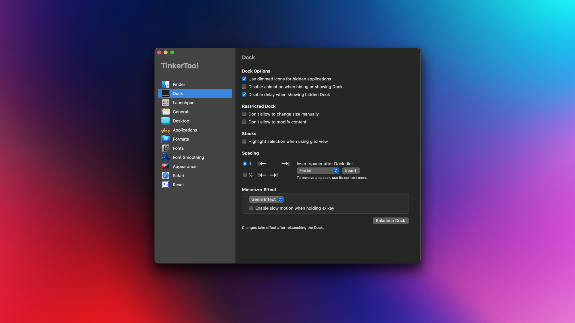 TinkerTool running on a Mac.