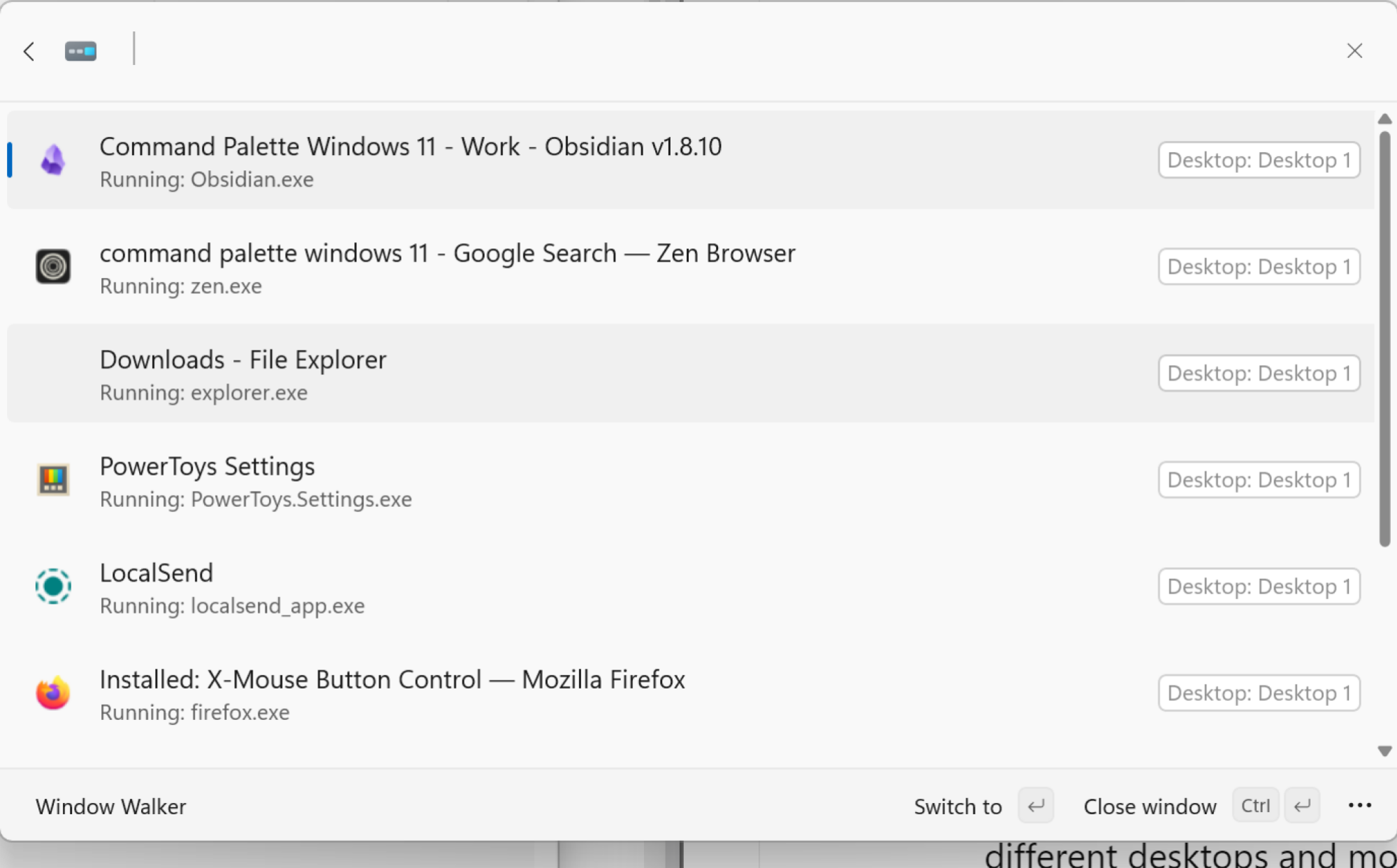 Window switcher in Command Palette