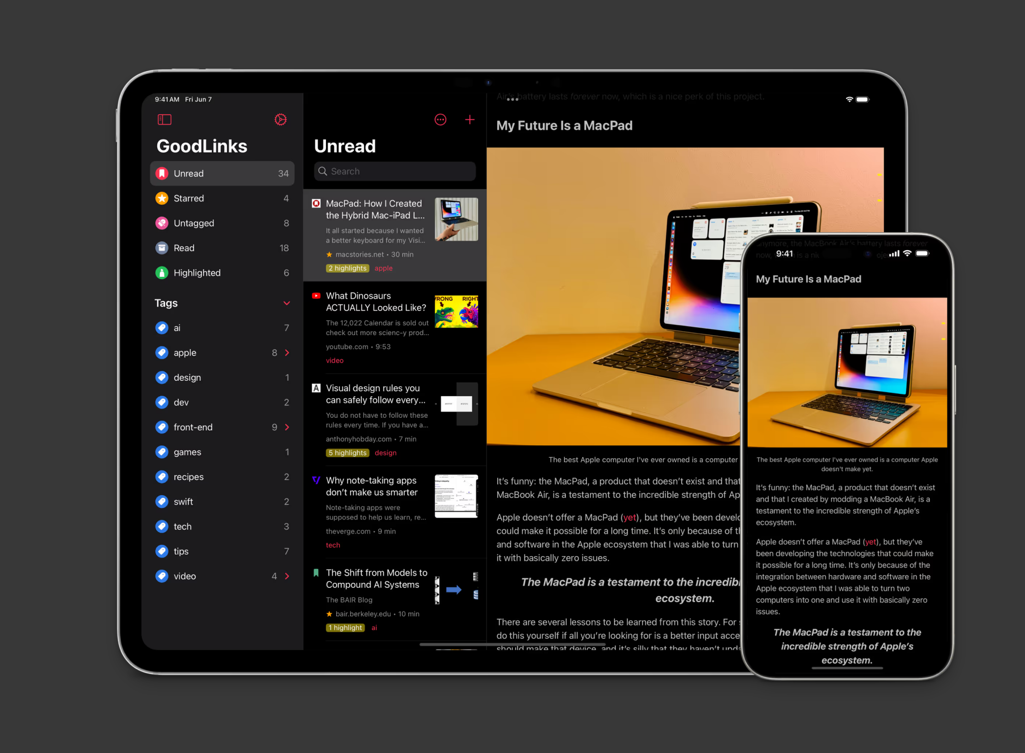 GoodLinks on an iPhone and iPad.