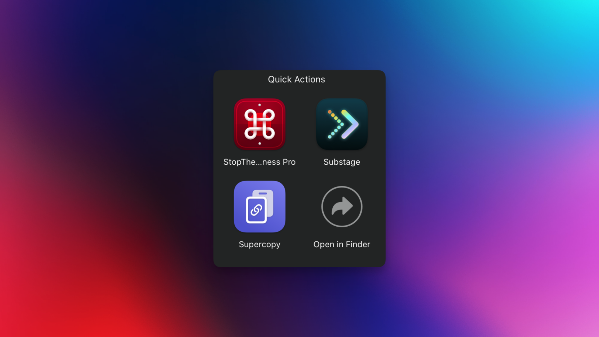 An applications folder in the Mac's dock.