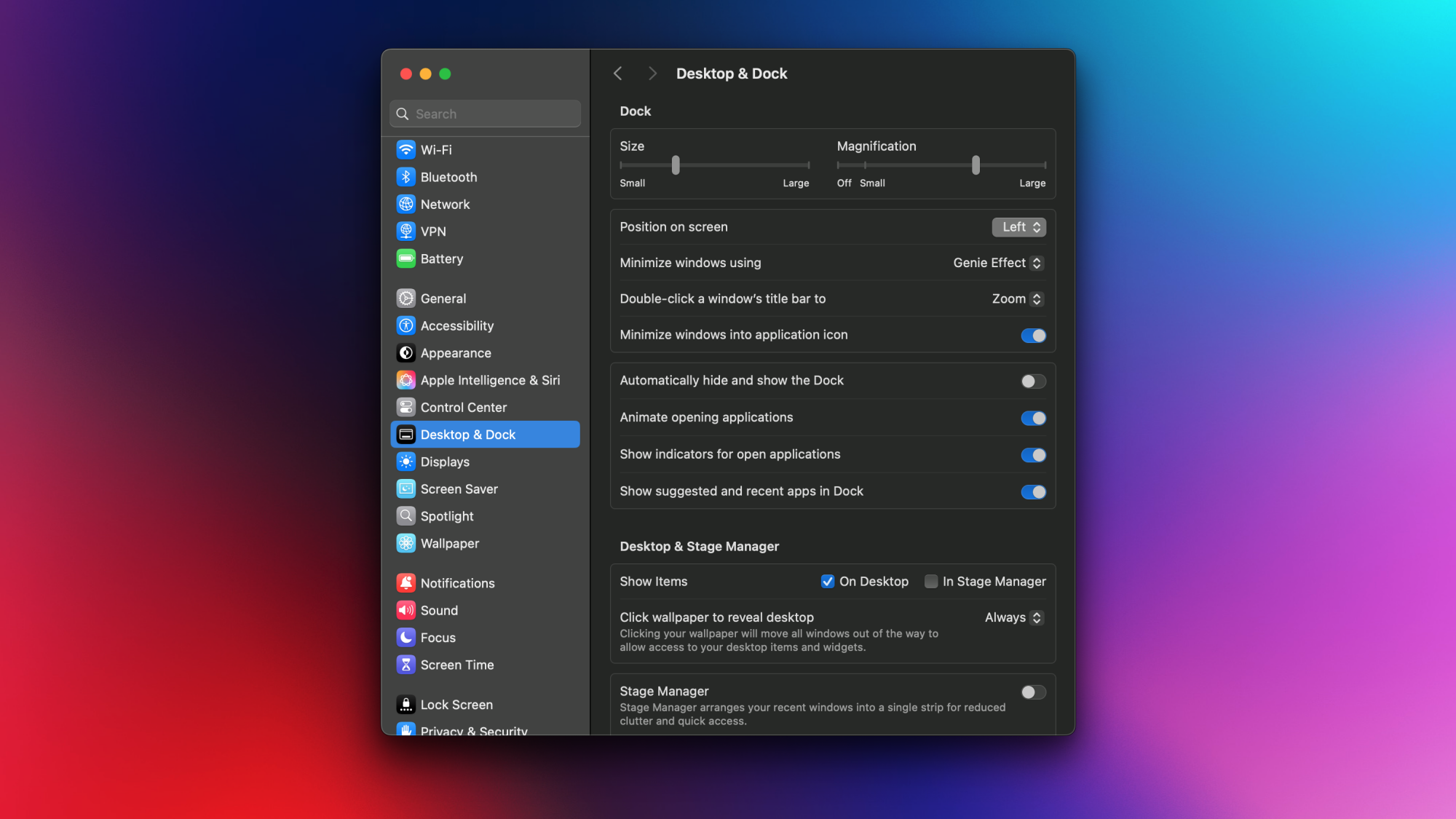 Desktop & Dock settings on a Mac.