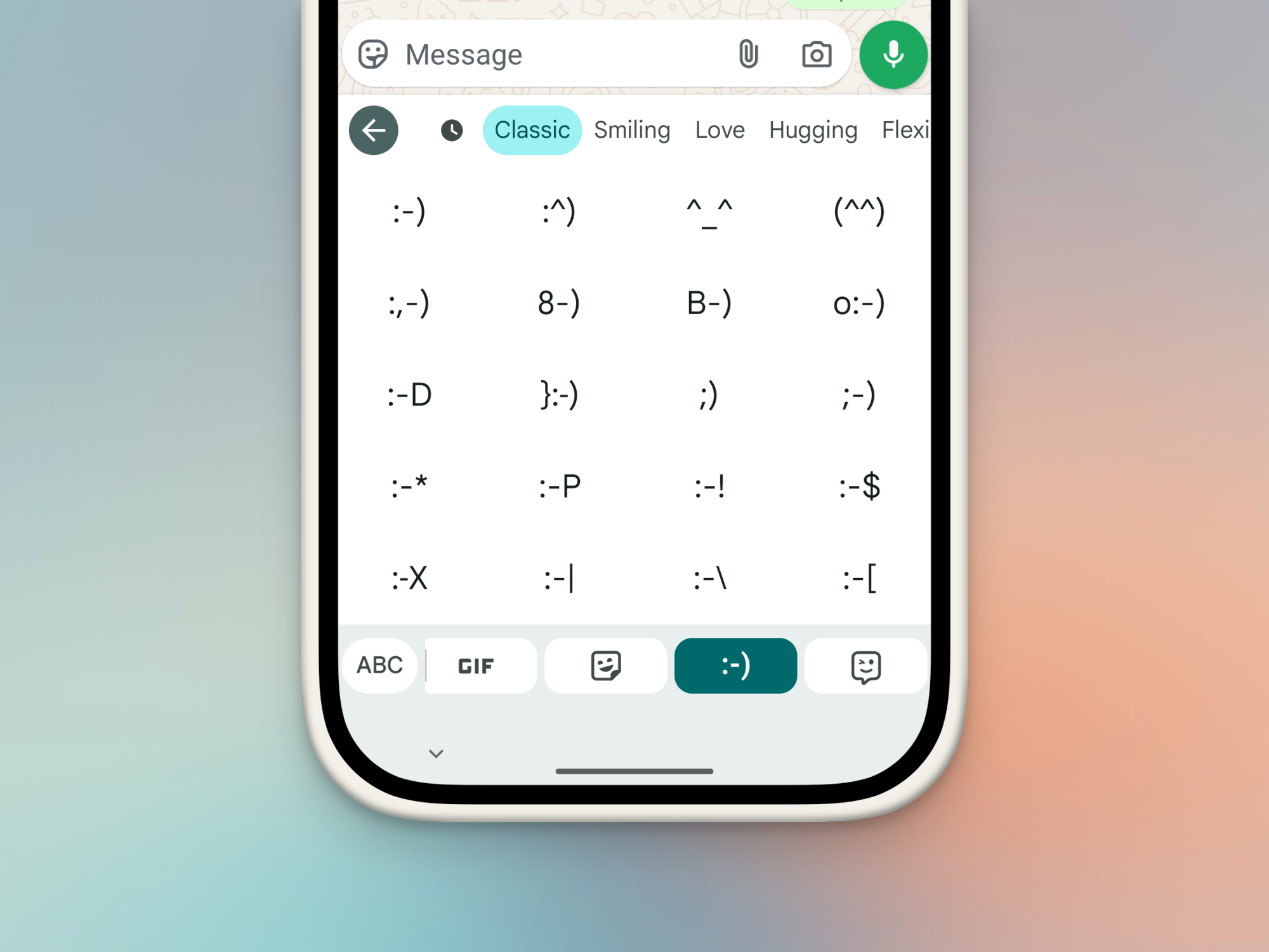 Kaomoji tab in Emojis screen in Gboard.