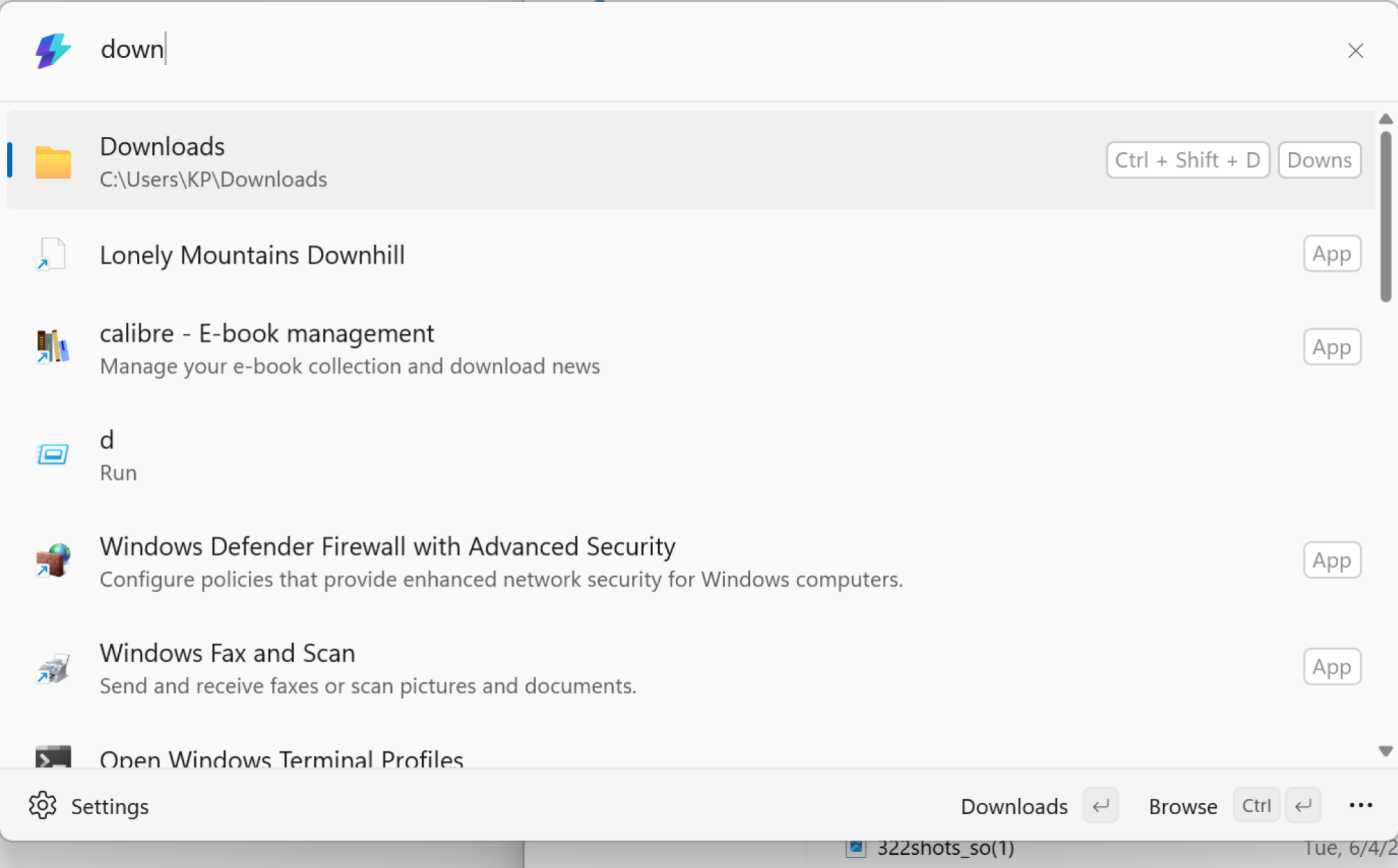 Opening Downloads folder using a shortcut and alias.