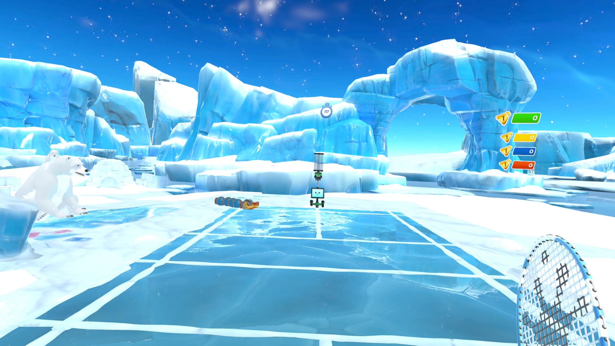 Badminton Time VR screenshot shows you on an ice themed court