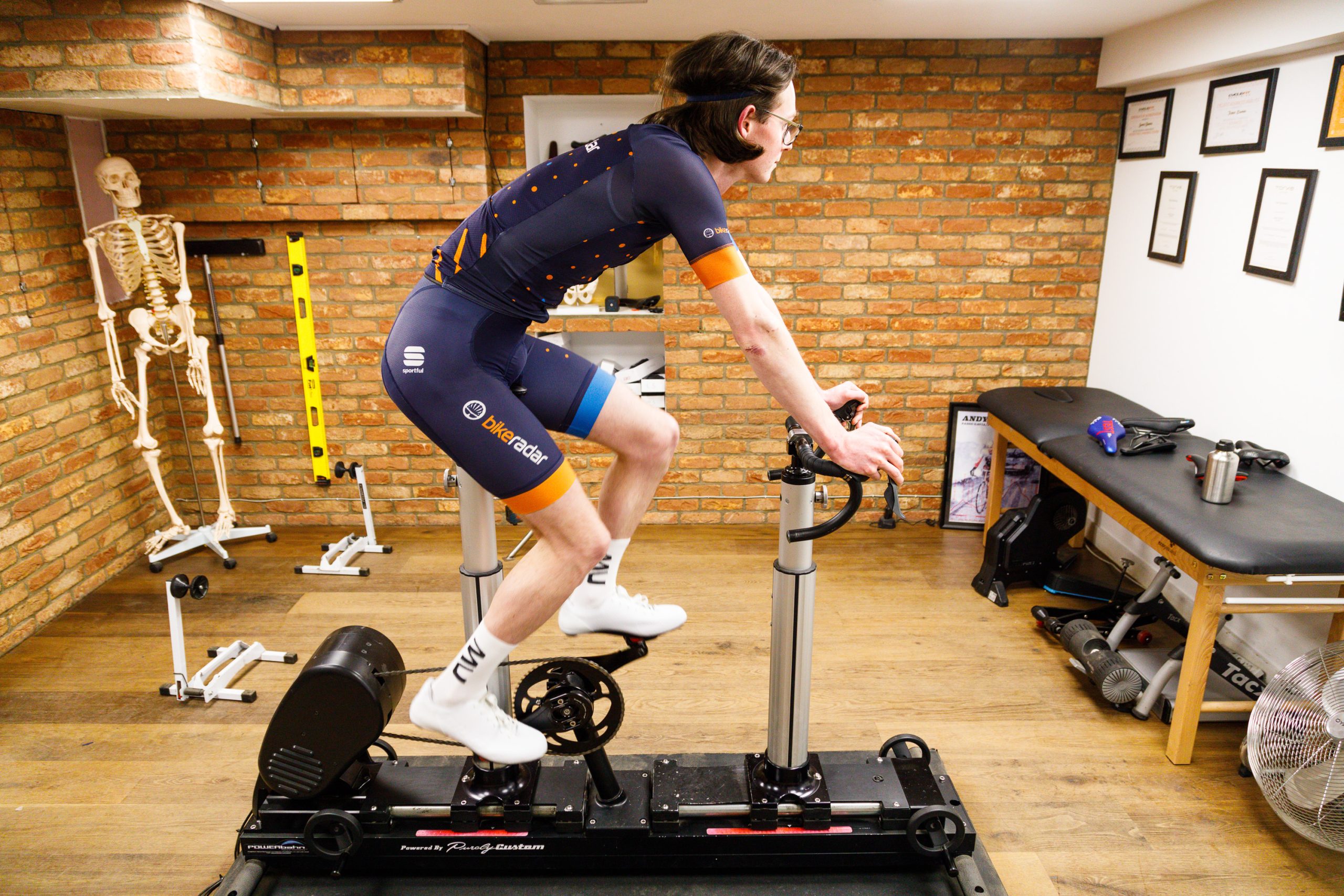 Simon von Bromley on the bike fit rig at bicycle. in Richmond, London