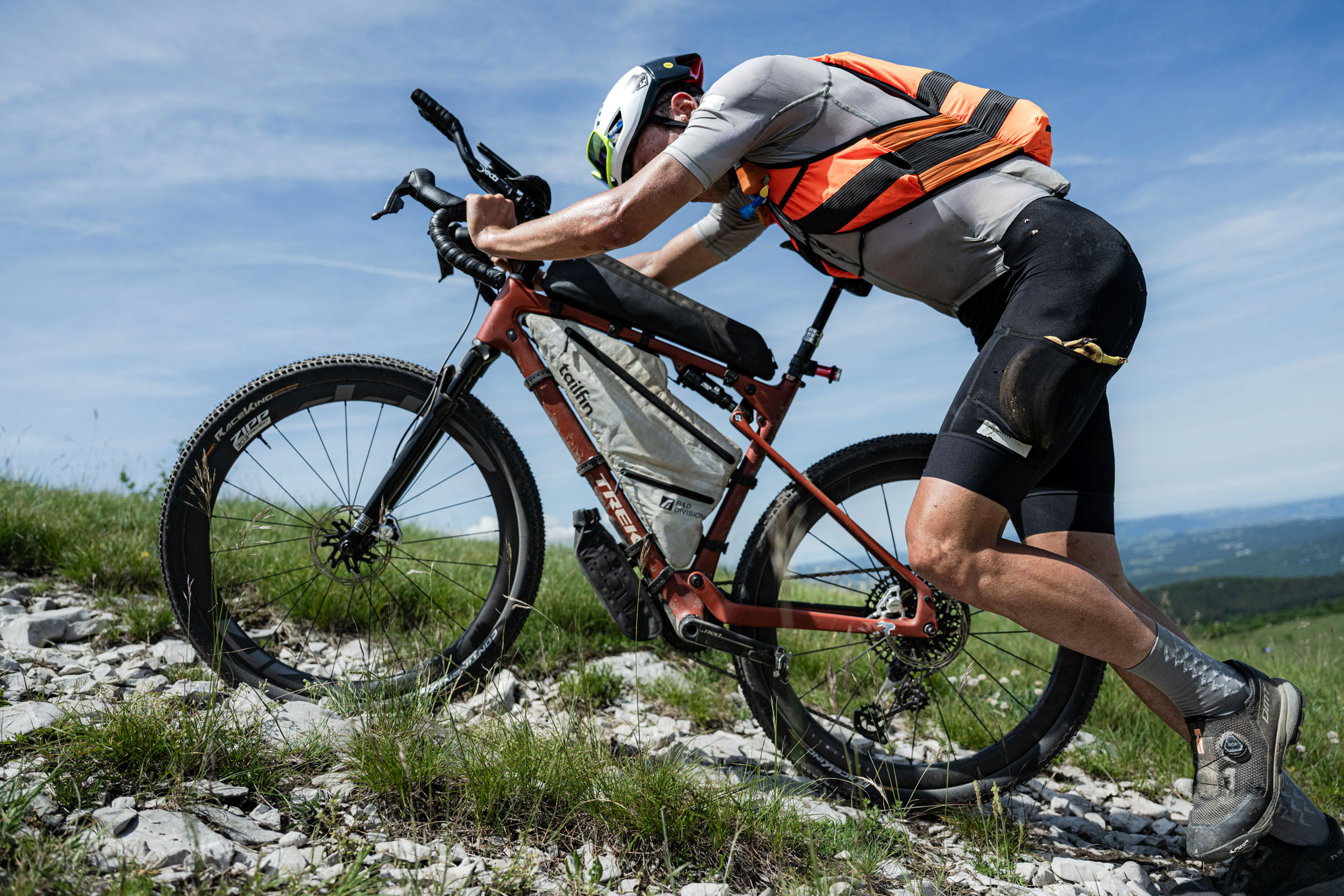 Trek full suspension gravel bike being ridden by Justinas Leveika