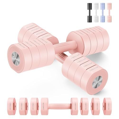 Dumbbell Set of 2, MERACH Adjustable Weight, Anti-slip Handle, Macaron Colors, Each 2.2/4.4/6.6/8.8 lbs, 4 in 1 Hand Weights for Women at Home, Pink