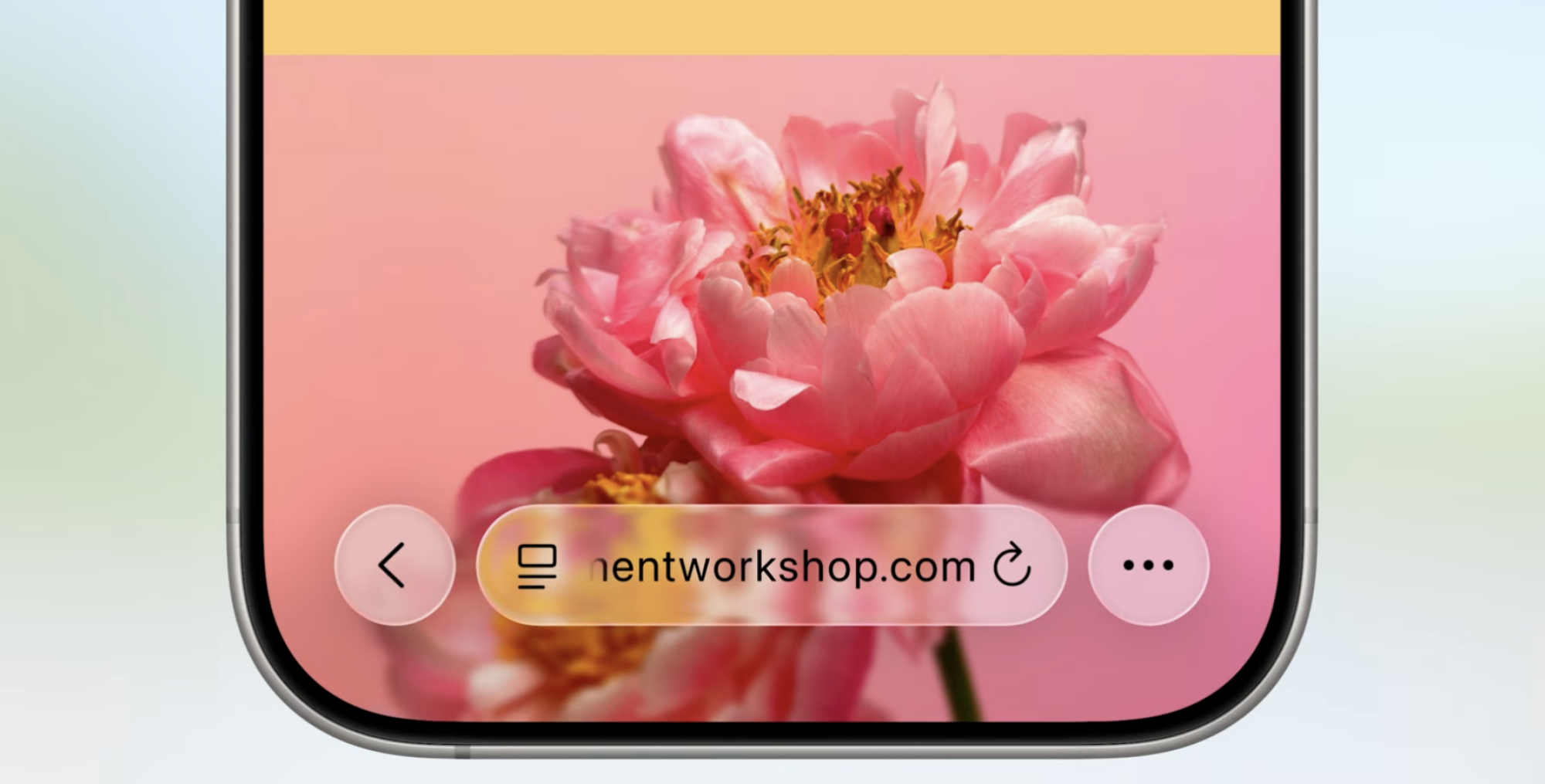 A screenshot of the new Safari UI, featuring a transparent addressbar
