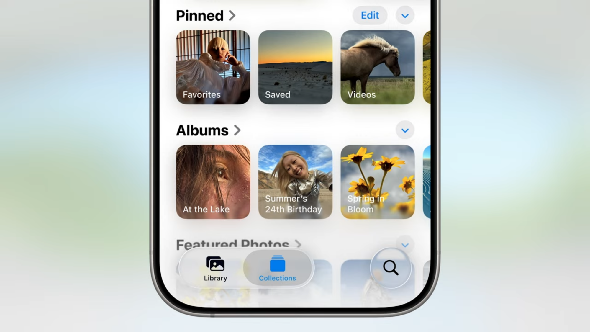 Screenshots from the Apple announcement showing changes to the Photos app