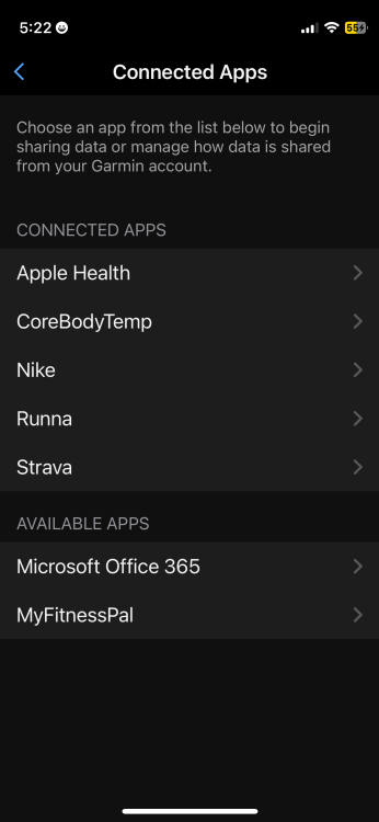 Apple Health is connected to Garmin on iPhones.
